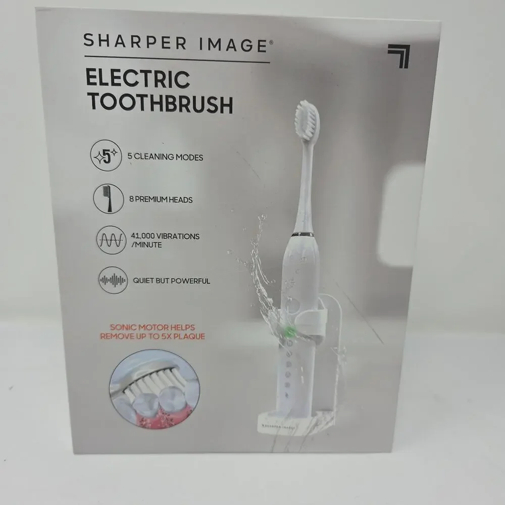 Sharper Image Electric Rechargeable Toothbrush Set White 5 Modes Timer Travel